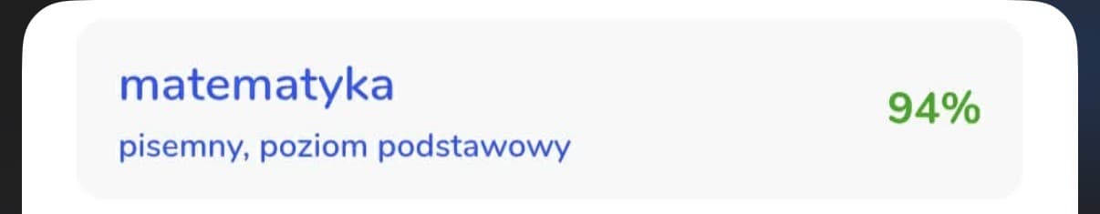 Karta z systemu wyników CKE: matematyka, pisemny, poziom podstawowy, 94%